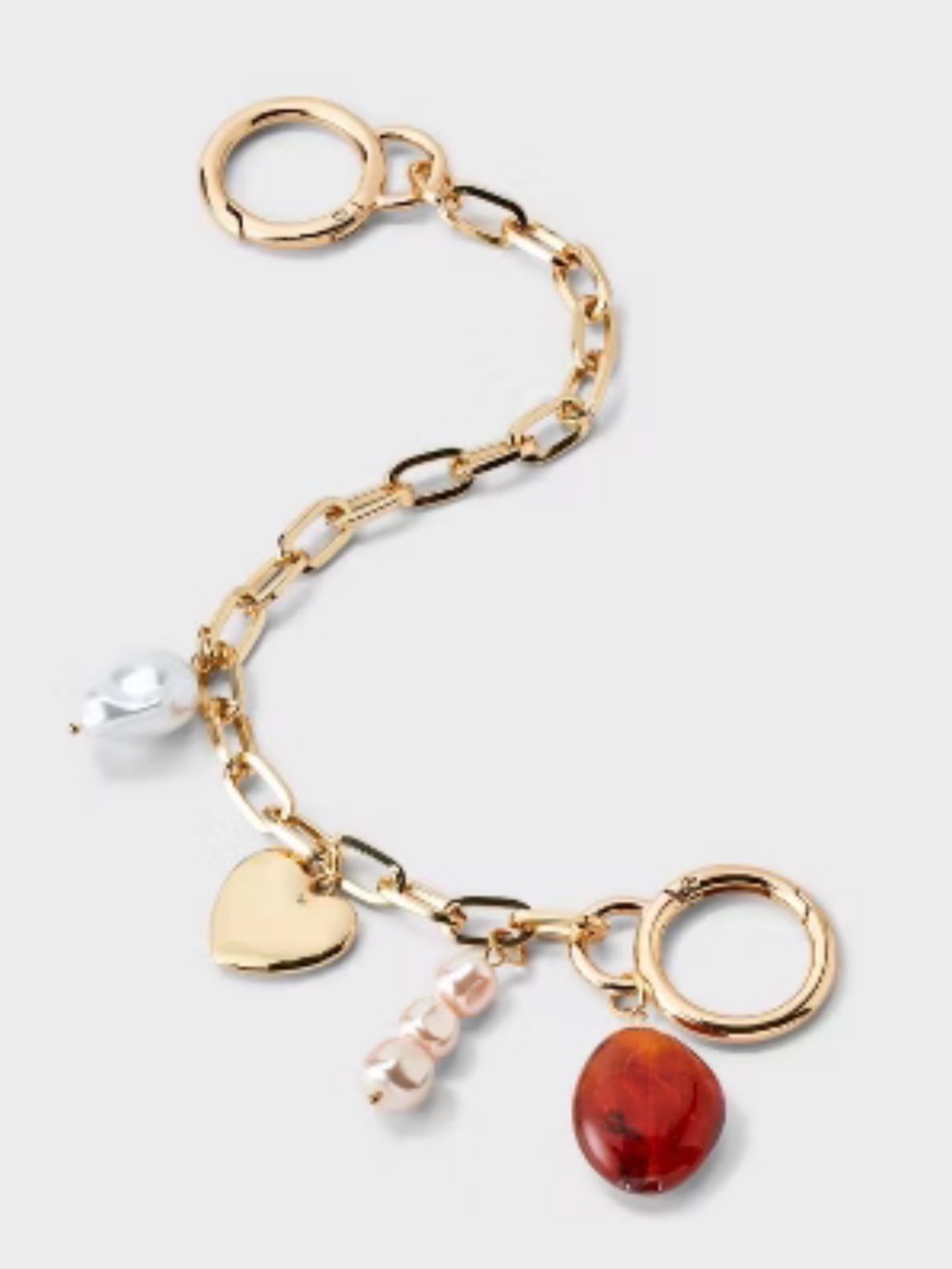 Gold Tone Bag Extender with Agate and Pearl Charm Accents